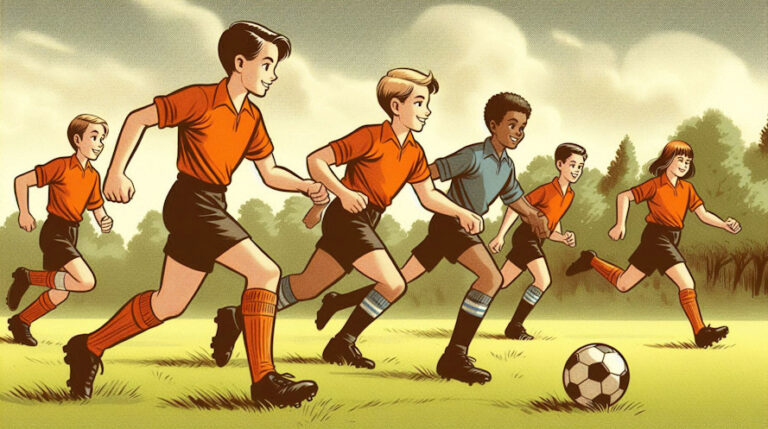 Kids playing football in Baschurch colours